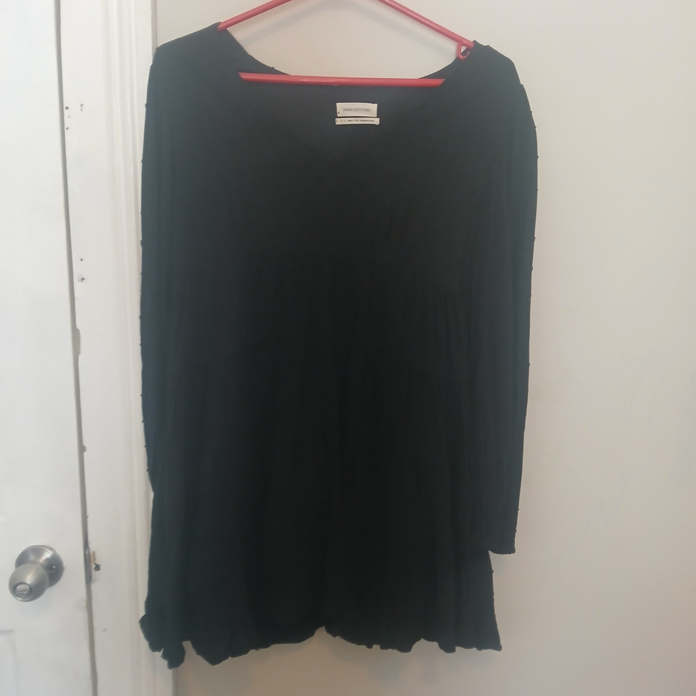 Urban Outfitters Black Long Sleeve Oversized Textured Rayon Cotton Dress